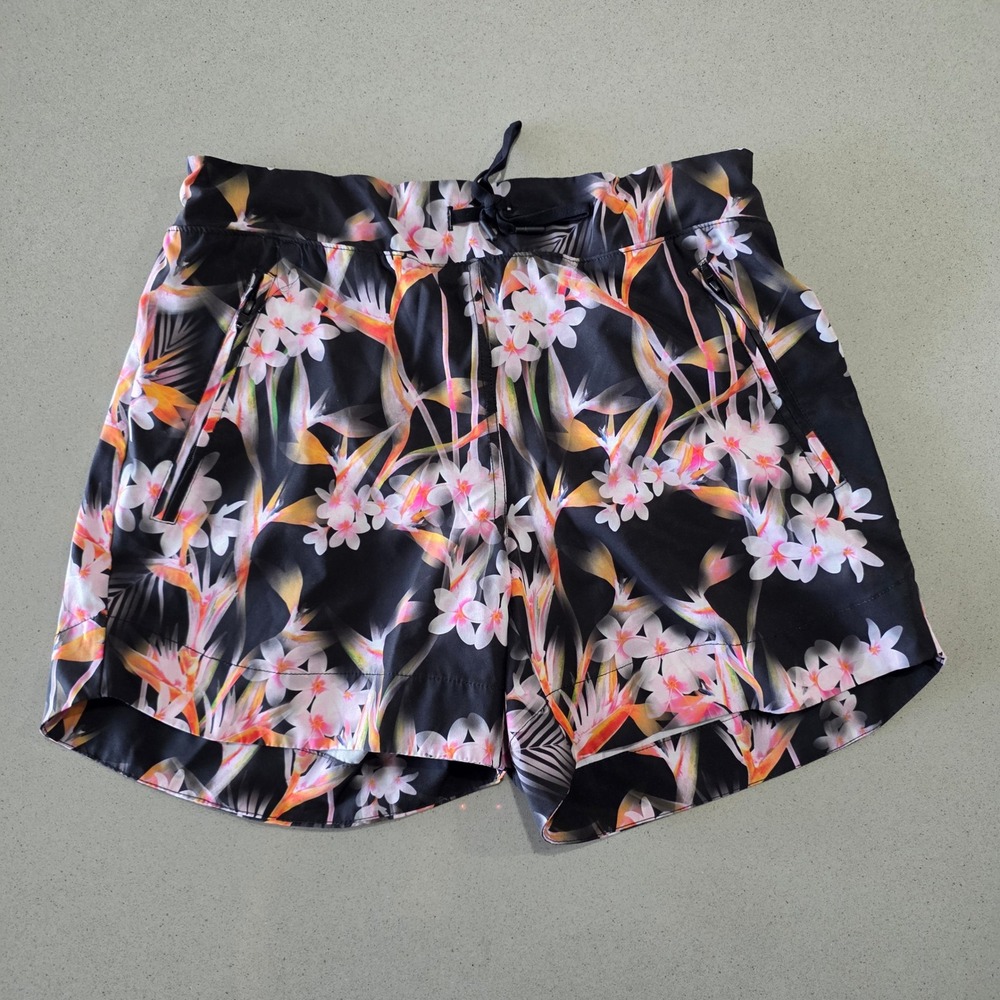 Tangerine Womens Tropical Floral Bird of Paradise Active Running Shorts Small